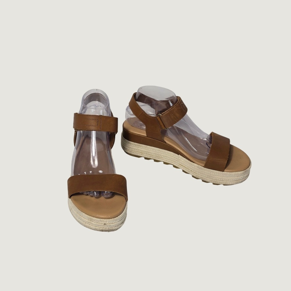 Sorel Cameron Flatform Sandals Camel Brown Leather Espadrille Wedge Womens 9